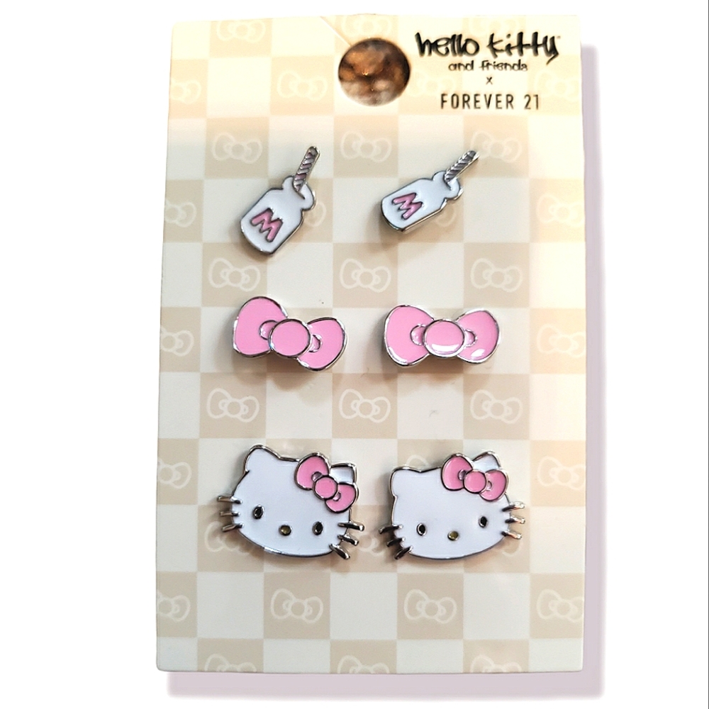Hello kitty Stud Earring 3 piece set jewelry New forever 21 anime Sanrio kawaii